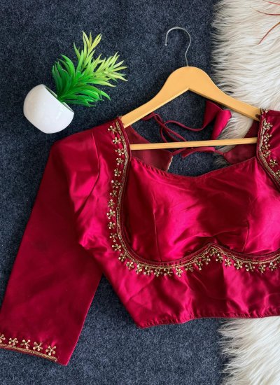 Golden Sequin Work Honey Silk Blouse