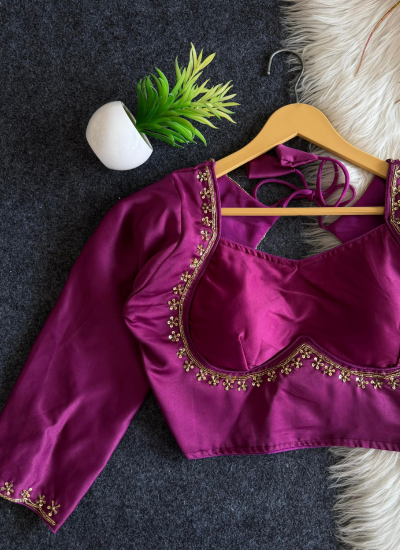 Golden Sequin Work Honey Silk Blouse