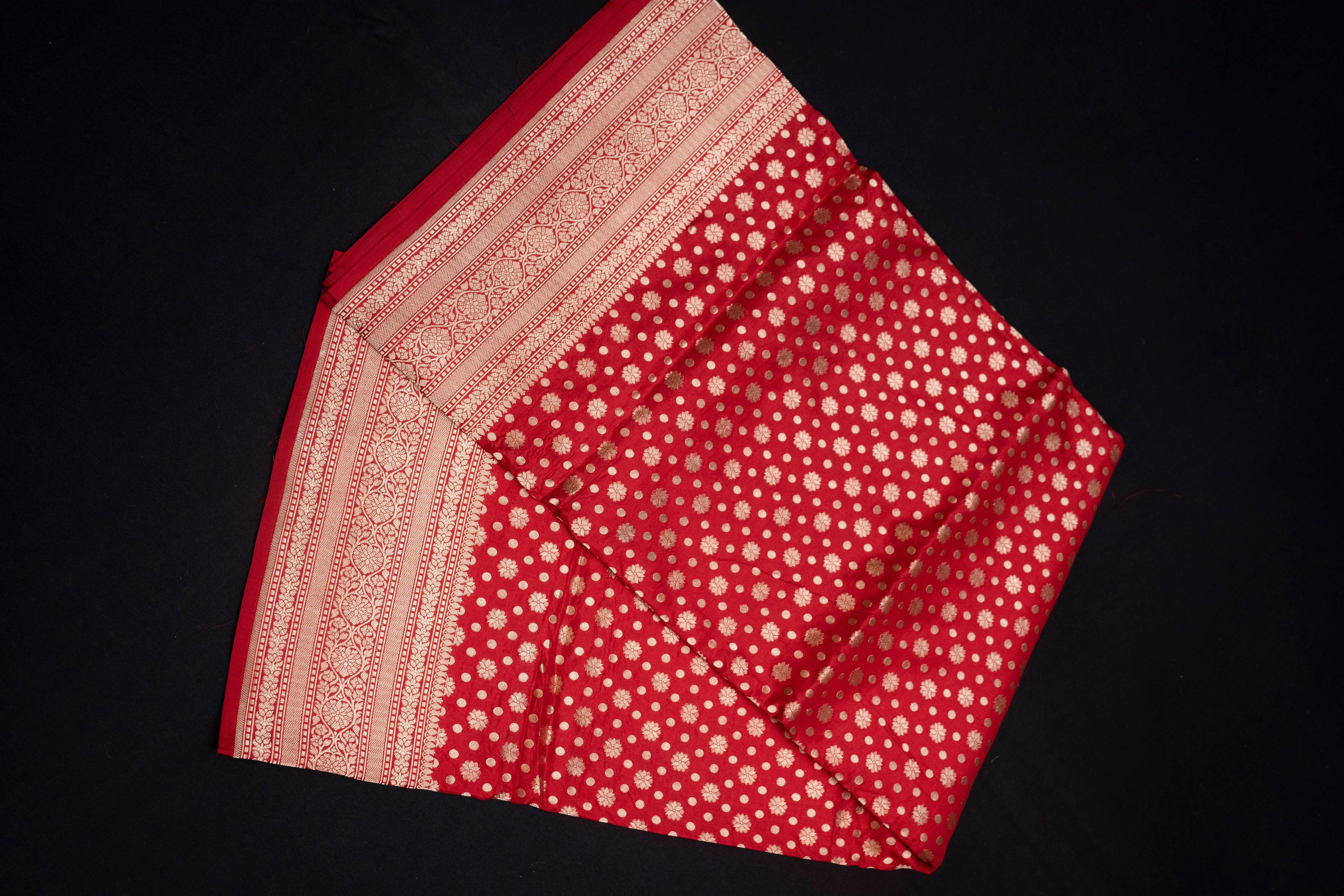 Pure Katan Silk Gold Zari Booti Weave