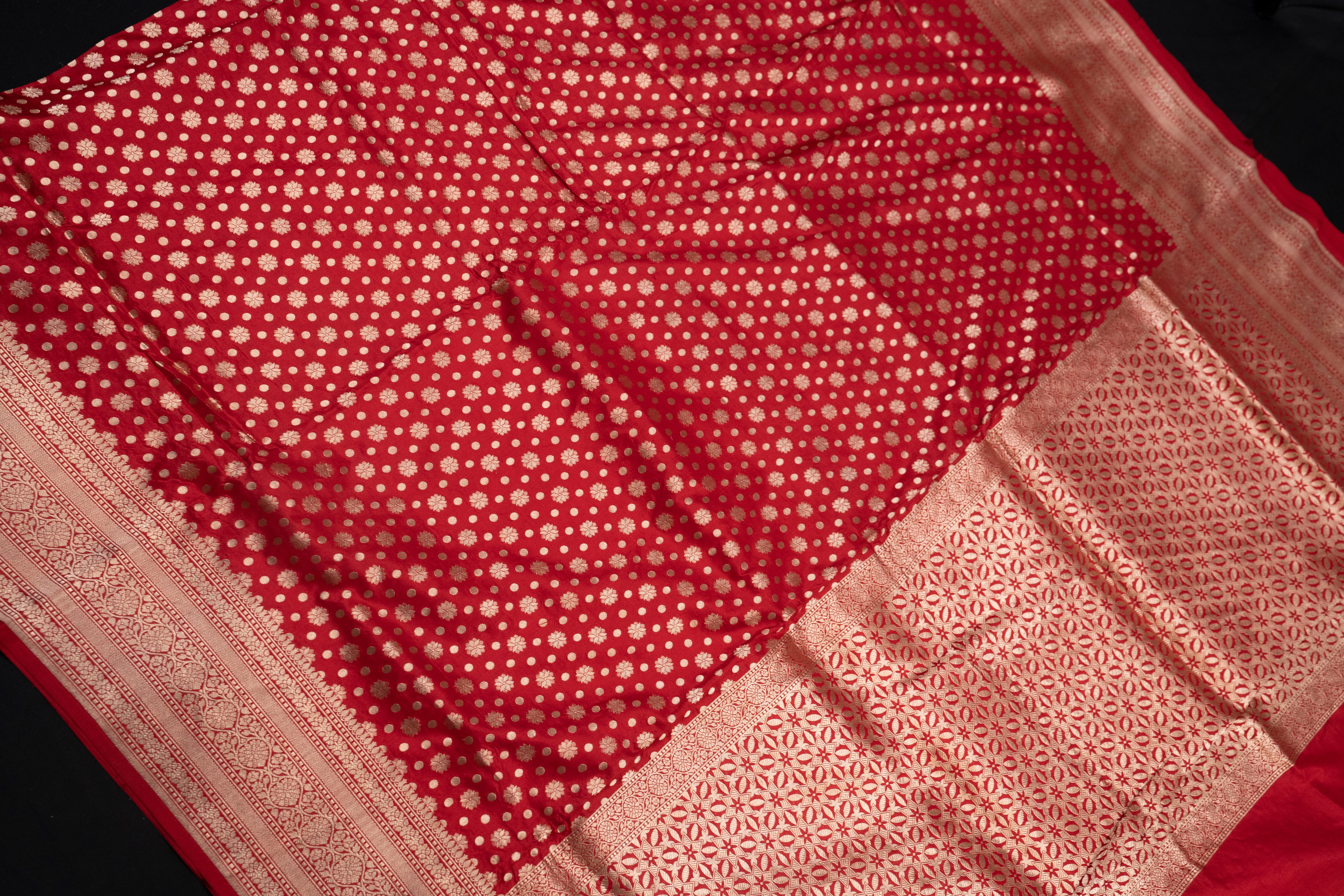 Pure Katan Silk Gold Zari Booti Weave