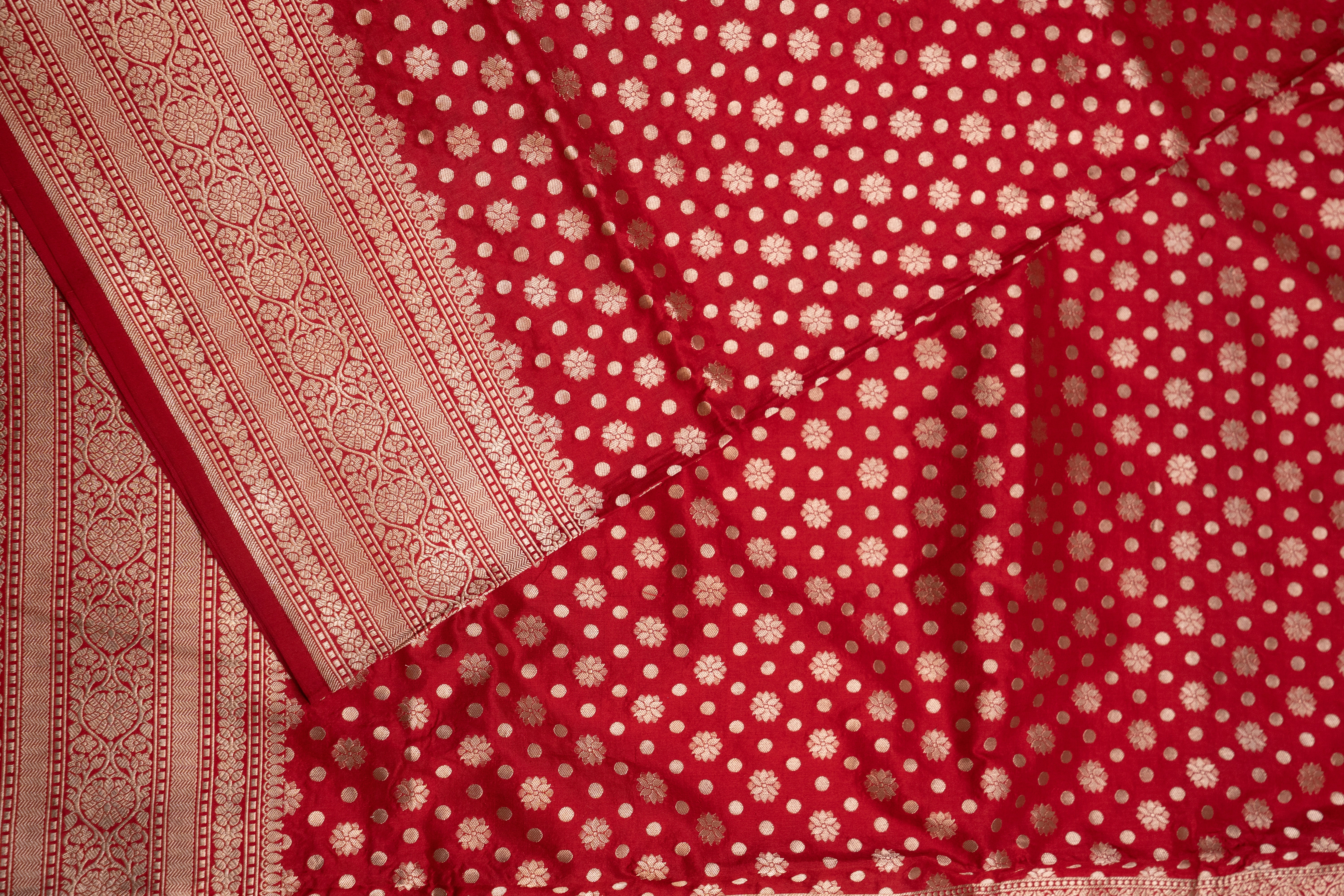 Pure Katan Silk Gold Zari Booti Weave