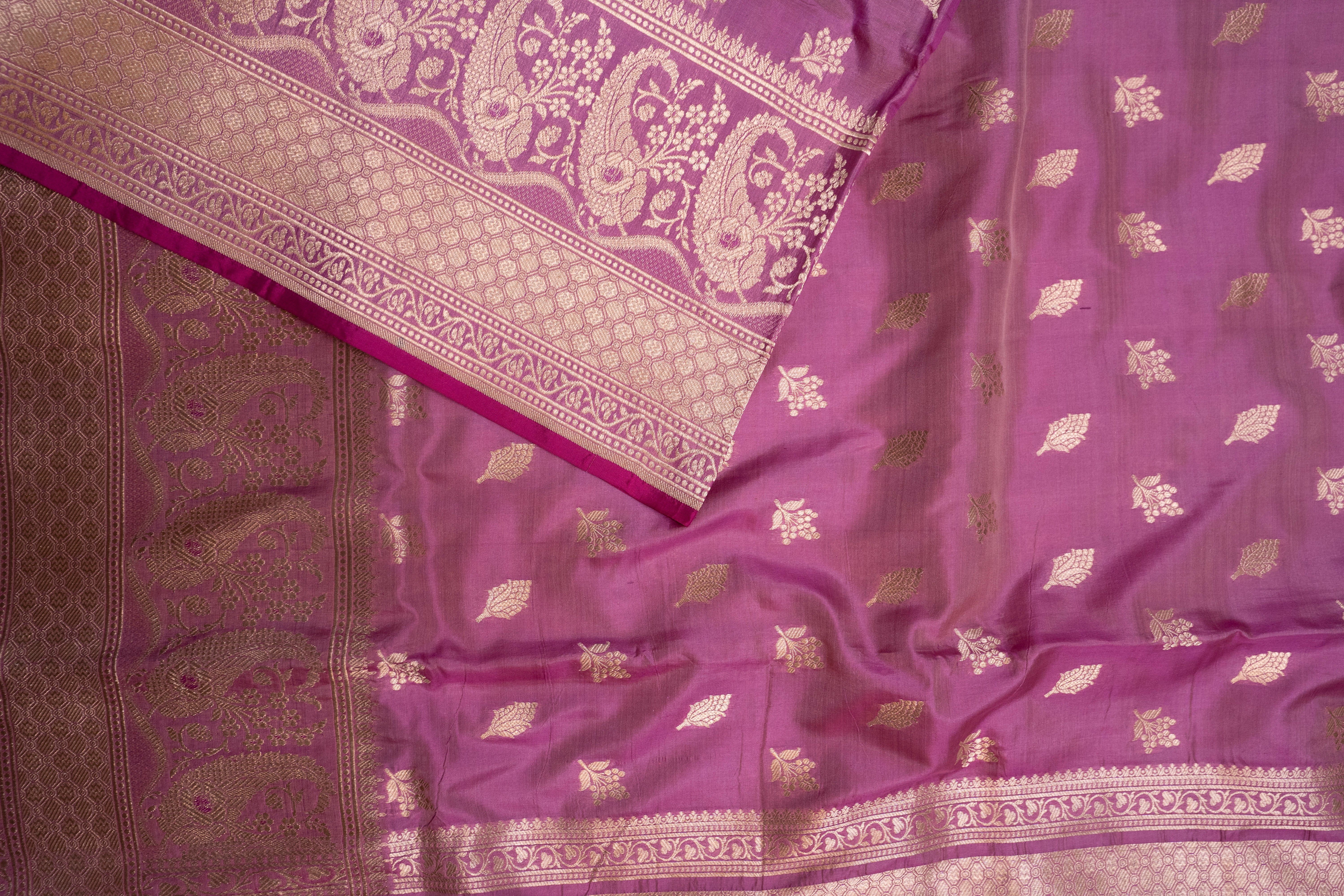 Pure Katan Silk Gold Zari Booti Weave