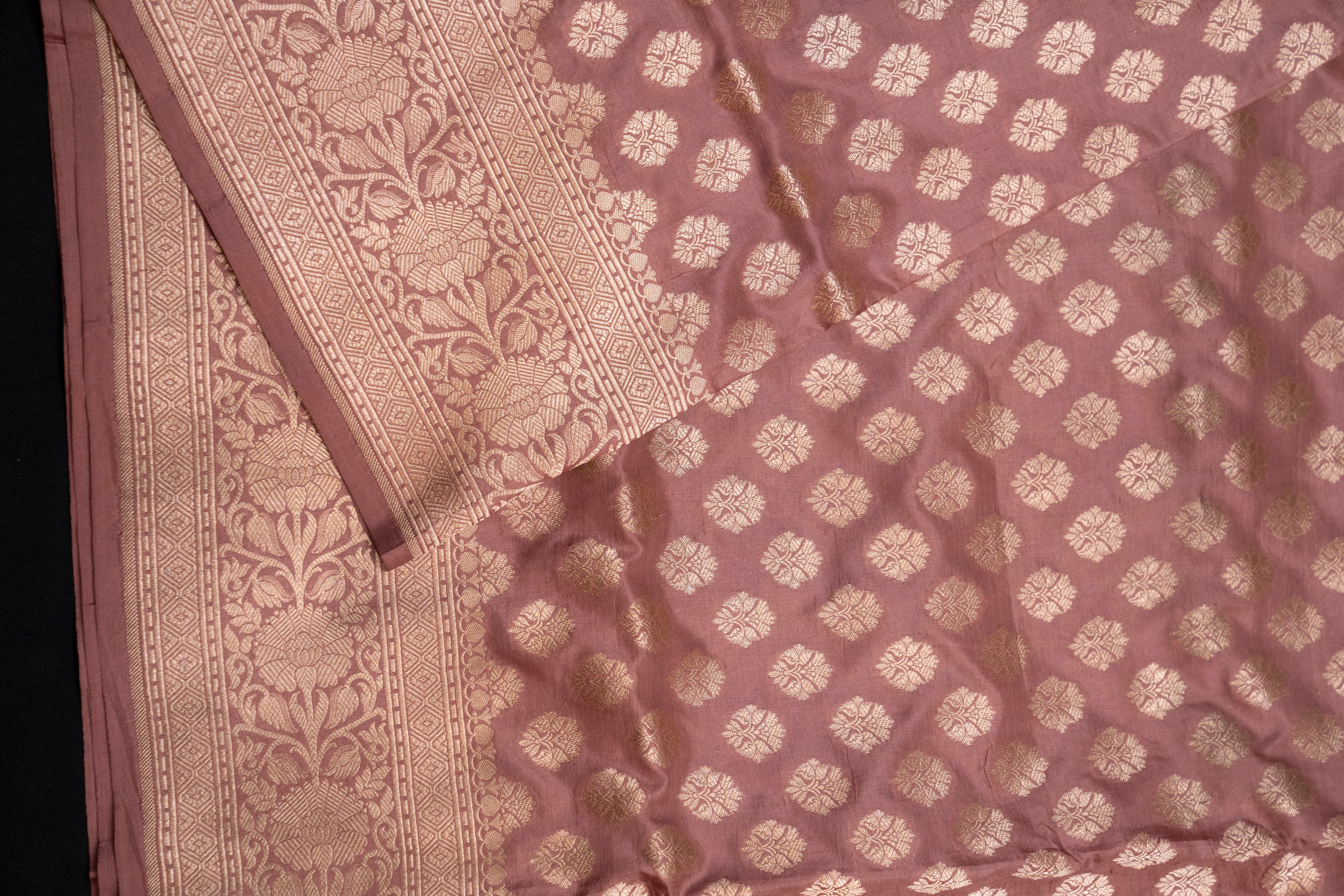 Pure Katan Silk Gold Zari Booti Weave