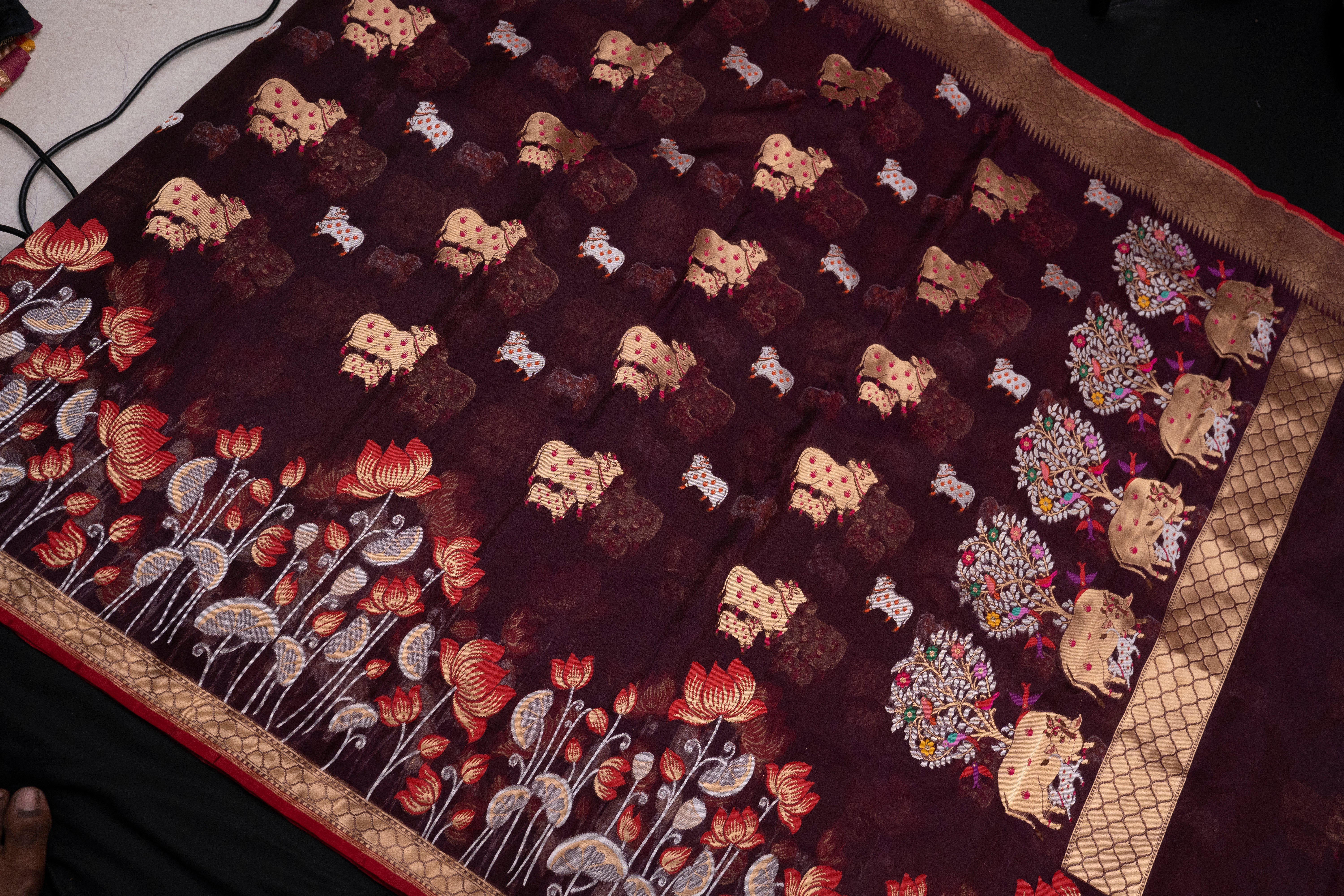 Pure Kora Saree with Peach Weave