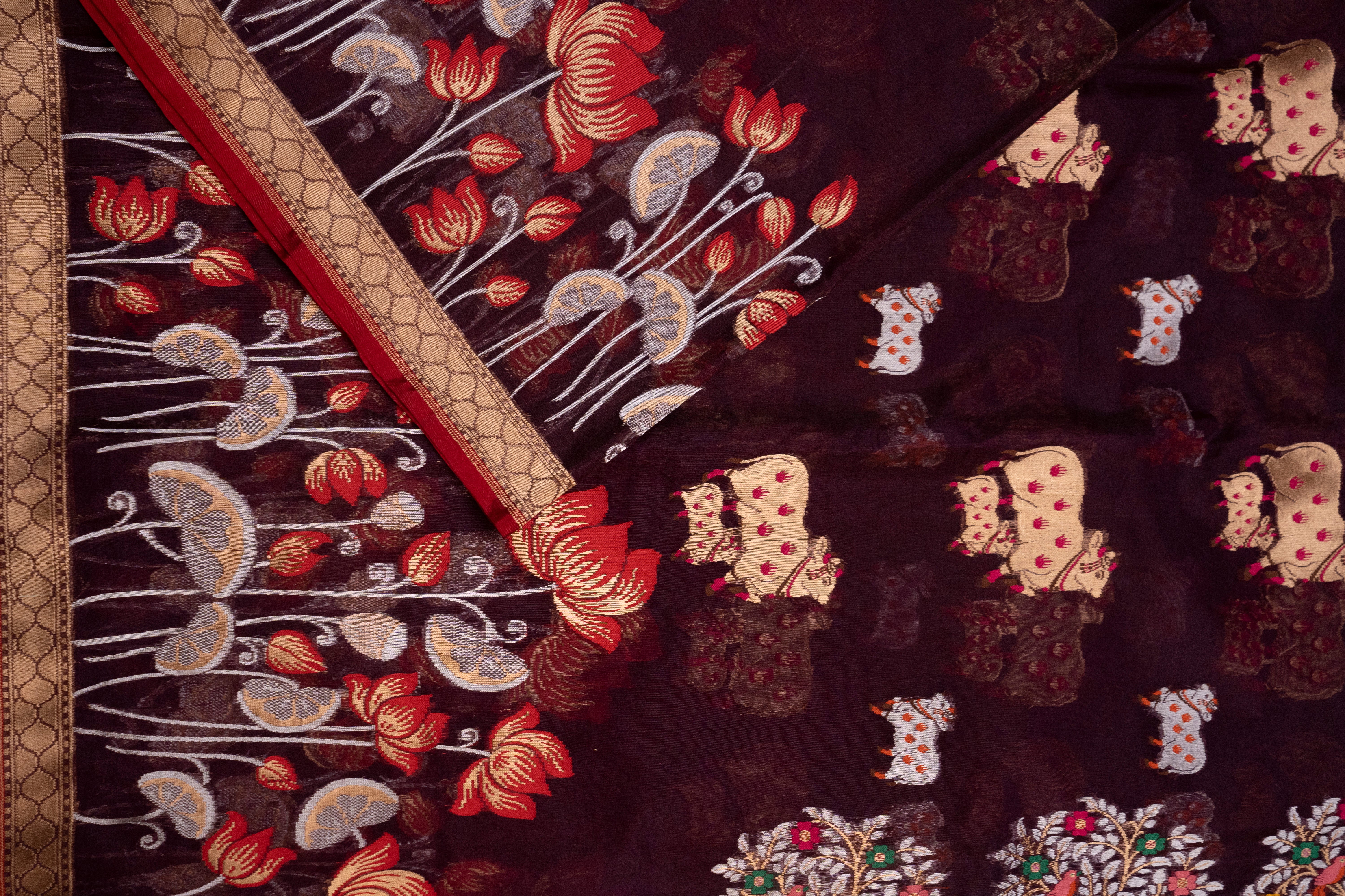 Pure Kora Saree with Peach Weave