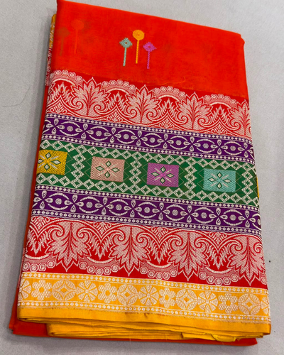 Pure kora Handwoven fully kadwa All over silver and gold zari